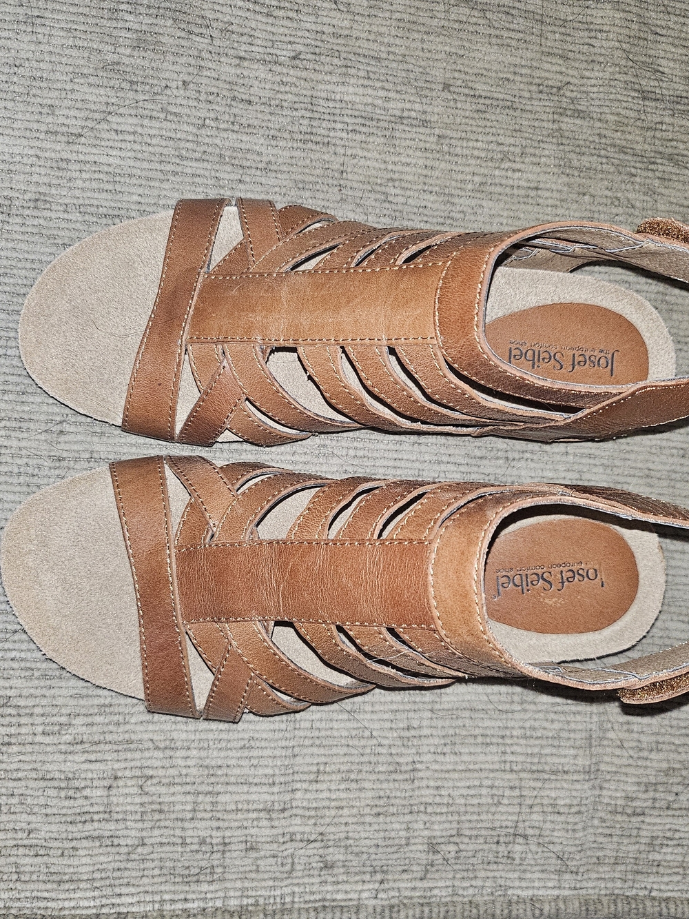 Josef Seibel Tan Leather Strappy Wedge Sandals